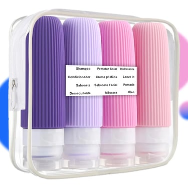 Kit Viagem Frasco Pote Porta Shampoo Creme Silicon 4un 90ml