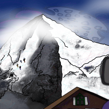 man looking at a huge mountain