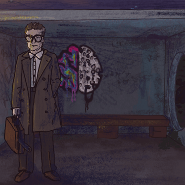 creepy old man in a bus stop