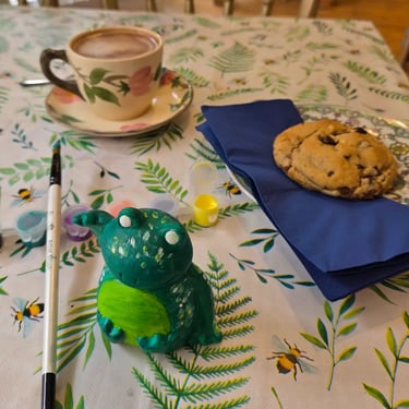 Toddler pottery painting, coffee and cake at The Crafty Beanie craft studio in Saffron Walden.