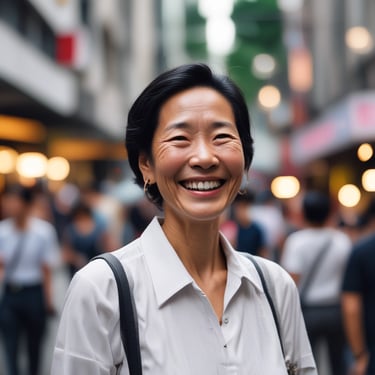 Smiling woman standing beside a sleek black car with a Royal Travels logo.