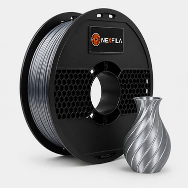 NEXFILA Metallic PLA+ 3D printer filament spool with realistic metallic finish for premium 3D prints