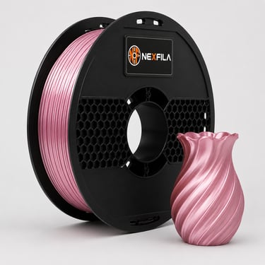 NEXFILA Silk PLA+ glossy 3D printer filament spool for smooth, shiny and premium-looking prints.
