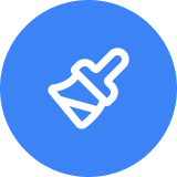 White paintbrush icon on a blue circular background representing graphic design tools.