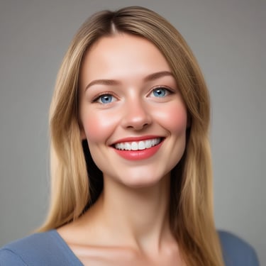 A smiling woman enjoying a perfectly grilled steak at a rustic wooden table inside Wood and Grill.