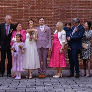 Wedding party posing for a group shot
