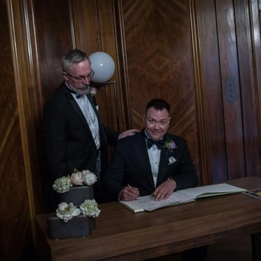 signing the register at Old Marylebone Town Hall