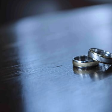 wedding rings on a table