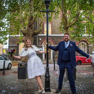 Newly weds dancing outside Southwark Registry Office