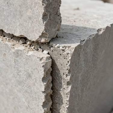 Close-up of raw Portuguese limestone and exposed concrete joint, precise technical alignment, soft natural side lighting.