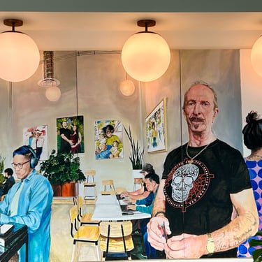 "Brooklyn Basin Panorama" 5' x 21' total, right side of center panel. Acrylic on canvas 2024