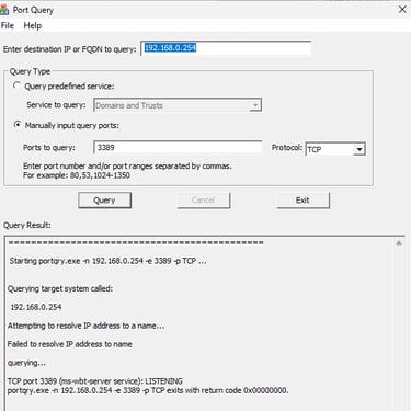 Validando a porta 3389 com PortQueryUI