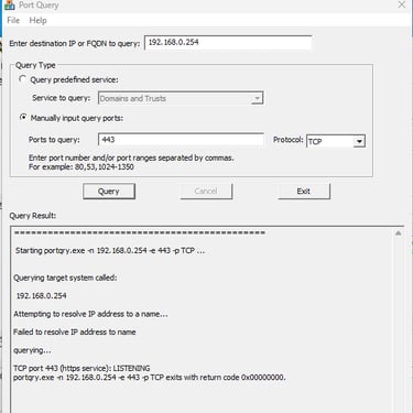 Validando a porta 443 com PortQueryUI