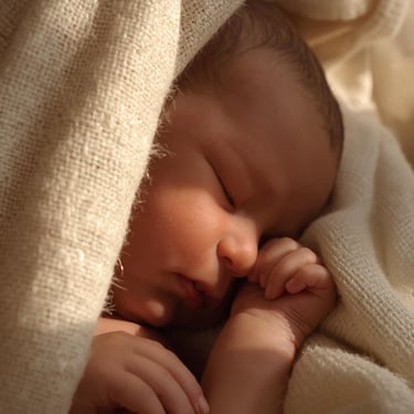 Pasgeboren baby met kleine vingertjes zichtbaar onder een zacht dekentje tijdens de eerste 30 dagen