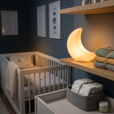  Voorbereiding nachtvoeding in moderne babykamer met flesje en nachtlampje