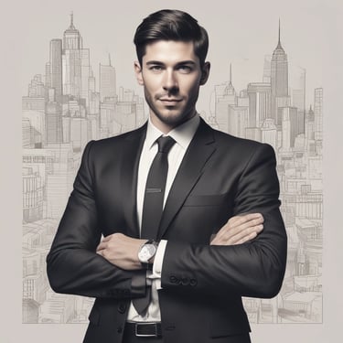 Photo of a satisfied young man holding a sleek leather wallet in a minimalist setting