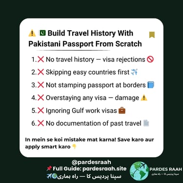 Guide on how to build travel history with a Pakistani passport, listing six common visa application mistakes to avoid.