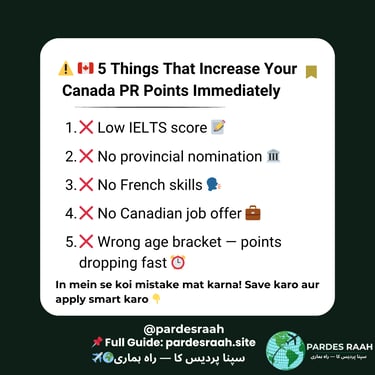 Infographic listing 5 ways to increase Canada PR points including IELTS scores and job offers.