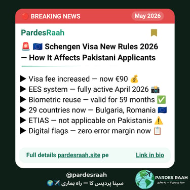 Schengen Visa new rules 2026 for Pakistani applicants including fee increase to 90 Euro and EES system updates.