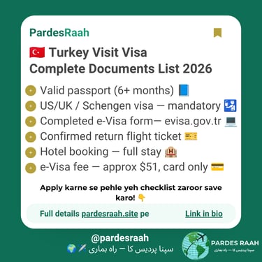 Turkey visit visa requirements and documents checklist for 2026 including e-visa and passport details.