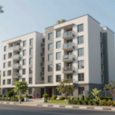 A secure and well-lit building exterior in Goregaon West, showing proximity to modern urban infrastructure and a safe neighborhood vibe.