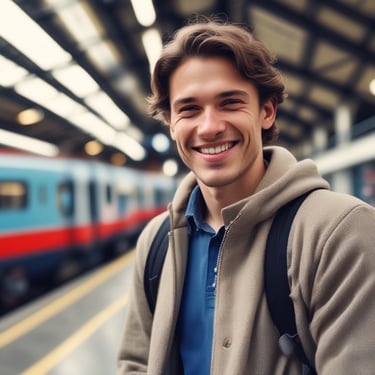 Smiling woman with short hair wearing a cozy sweater in a bright room.