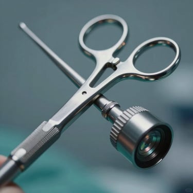 Close-up of a precision aesthetic surgery instrument, sterile surgical steel, cool lighting.