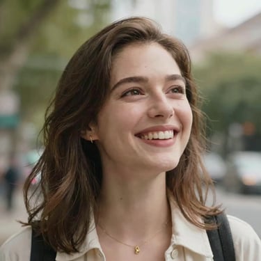 Close-up of a smiling woman holding a jar of creamy body butter in a softly lit bathroom.