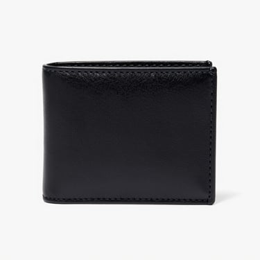 Premium leather minimalist wallet with card slots, clean product shot, modern retail aesthetic