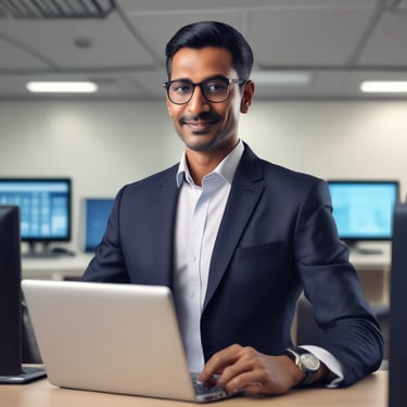 Portrait of a smiling professional woman in a modern office setting.