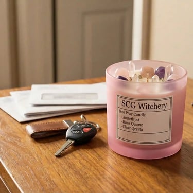 SCG Witchery soy wax candle with embedded gemstone