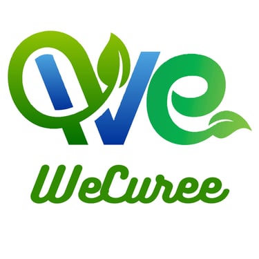 a green and blue logo with the words we are here