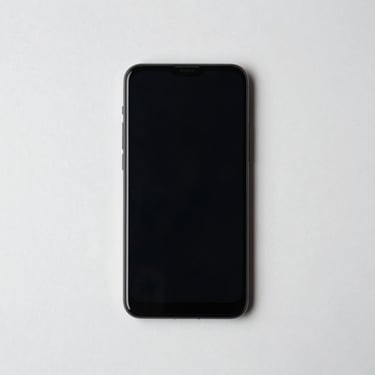 Overhead flat-lay of a flagship Android smartphone face-up on a clean white surface, neutral studio lighting, screen off, all four edges visible, no hands
