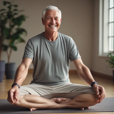 A peaceful outdoor yoga session by the water with participants in relaxed poses.