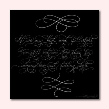 Hand drawn digital calligraphy with white text on black background