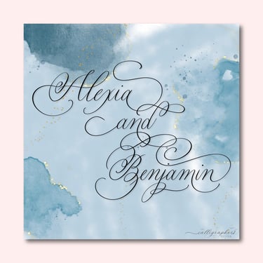 Hand-drawn digital calligraphy of Alexia and Benjamin flourished.