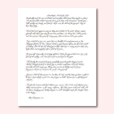 Custom digital calligraphy of a memorial poem created in an elegant script style for a remembrance piece.