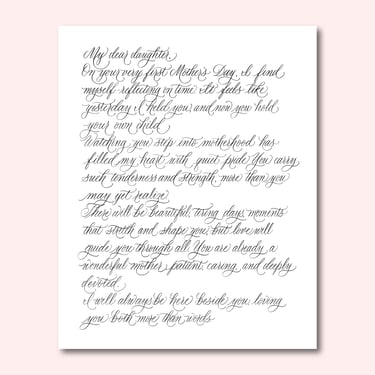 Digital calligraphy artwork showing a handwritten letter in flowing script with soft flourishes.