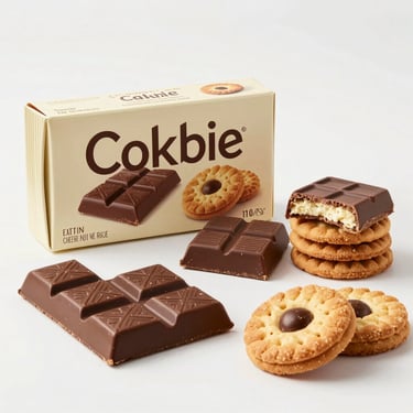 Studio packshot of imported chocolate bars and sweet biscuits in elegant packaging, bright clean lighting