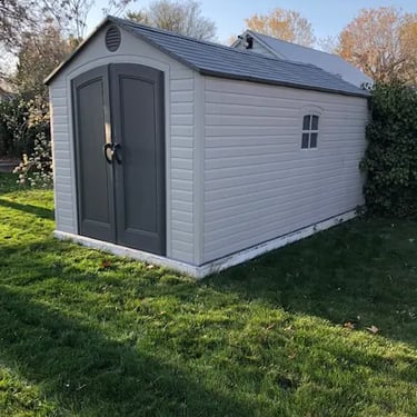 On-site resident storage shed for extra gear and bicycles at Agate Student House near Boise State University.