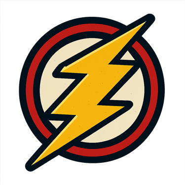 Vintage style Flash superhero logo featuring a yellow lightning bolt icon inside a red and white circle.