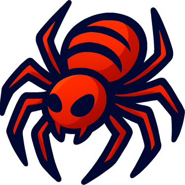 Red and black cartoon spider illustration with a menacing look and sharp legs for Halloween decor.