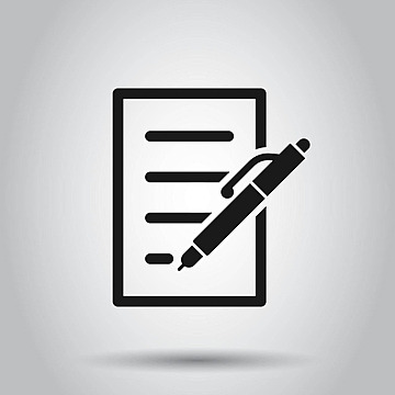 Icono de documento negro con un bolígrafo escribiendo en papel, simbolizando contratos comerciales