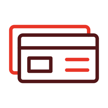 Icono de línea de tarjeta de crédito roja y negra, símbolo de pagos digitales y banca en línea.