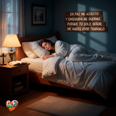 Una mujer acostada en su cama en salmos sección de la página Voces de amor y vida