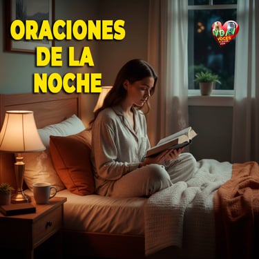 Una mujer en la cama en oraciones de la noche imagen de la página Voces de amor y vida