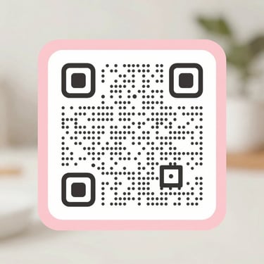 A minimalist graphic of a clean QR code framed by a soft pink border, elegant and modern presentation.