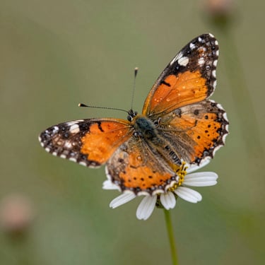 Macro photograph of a rare, vibrant Himalayan butterfly resting on a wildflower, soft morning dew on its wings, shallow depth of field