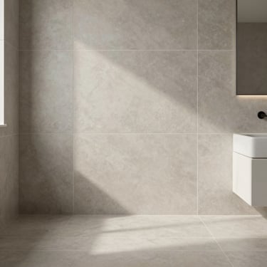 Perfect tile alignment in a modern bathroom, large format porcelain tiles with minimal grout lines
