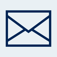 Minimalist blue outline icon of a sealed envelope symbolizing email and contact communication.